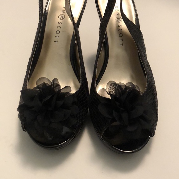 Karen Scott Bethe Black Patent Leather Slingback Peep Toe Heels - Picture 7 of 10